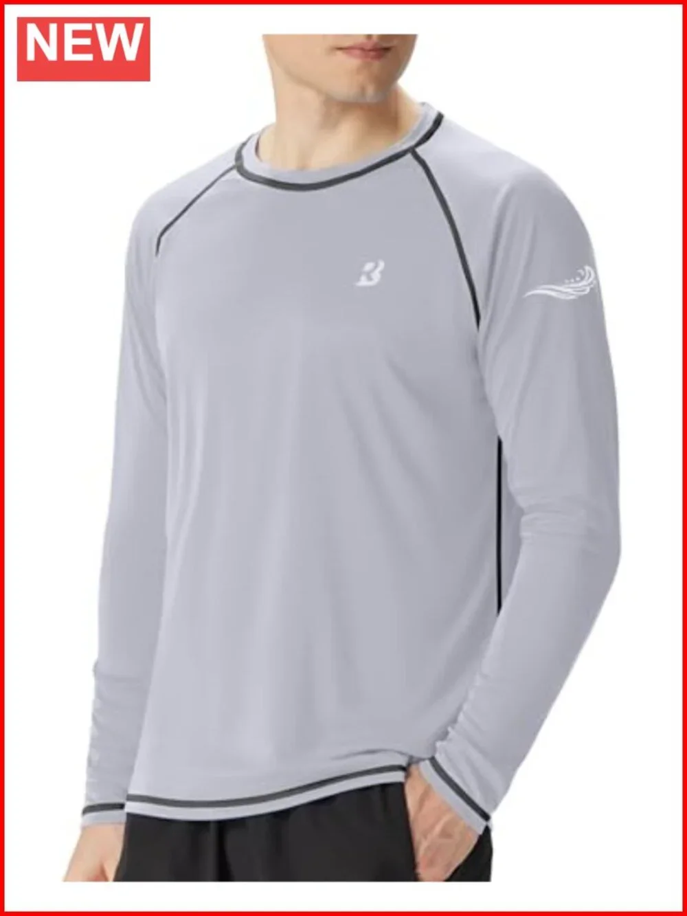 Mens UPF 50+ Long Sleeve Rash Guard Quick-Dry Sun Protection Swim Shirt